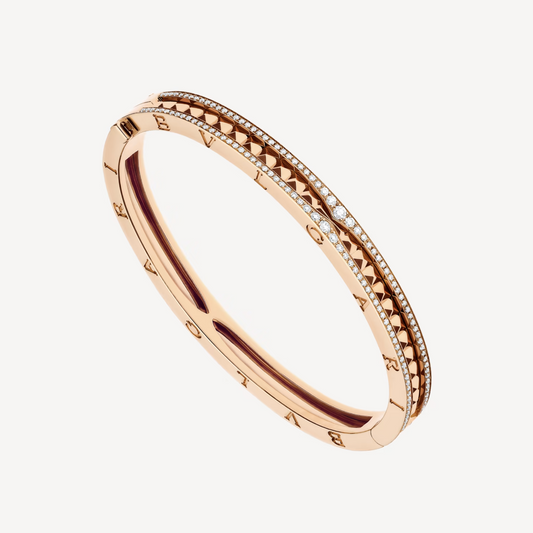 [✨Rose💎]ZERO 1 SPIRAL AND PAVED DIAMOND PINK GOLD BRACELET