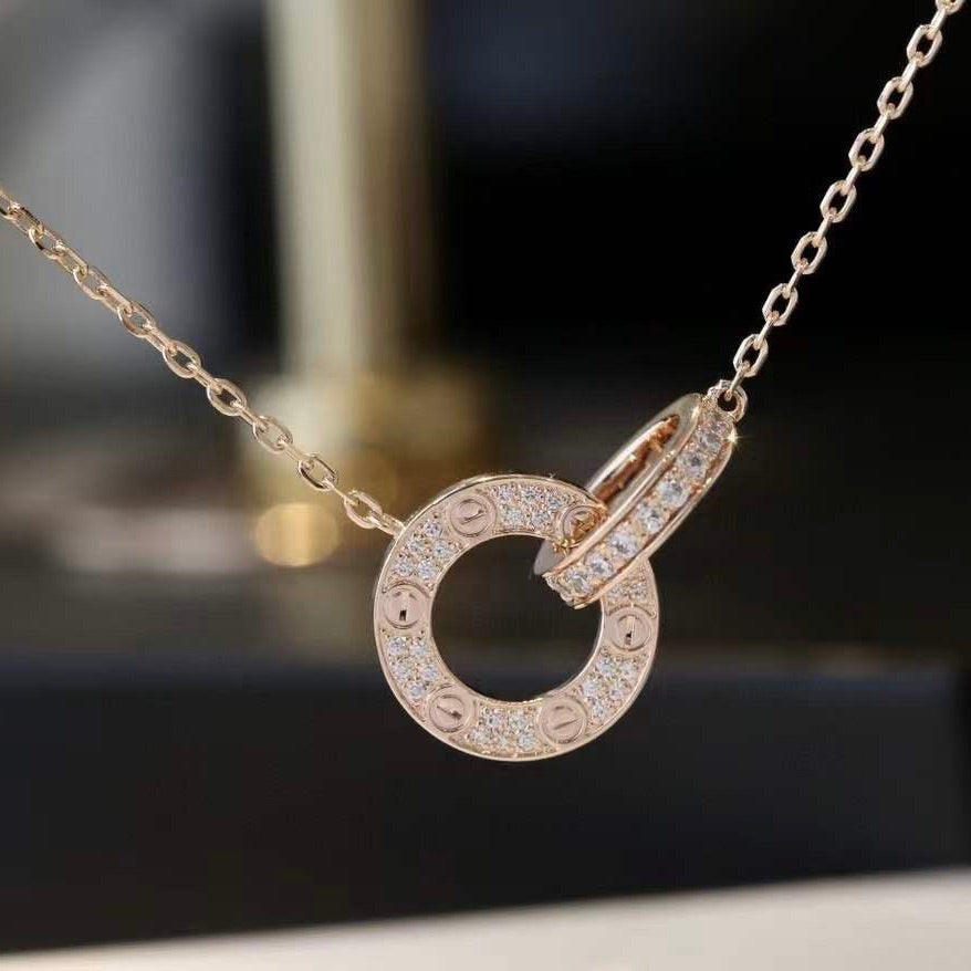 [✨Rose💎]LOVE 7.6MM NECKLACE ROSE GOLD AND SILVER  FULL DIAMOND