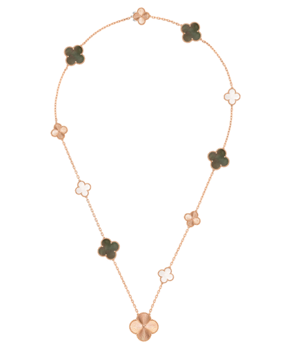 [✨Rose💎]DETACHABLE CLOVER 15(11+4) FLOWER SILVER NECKLACE SET