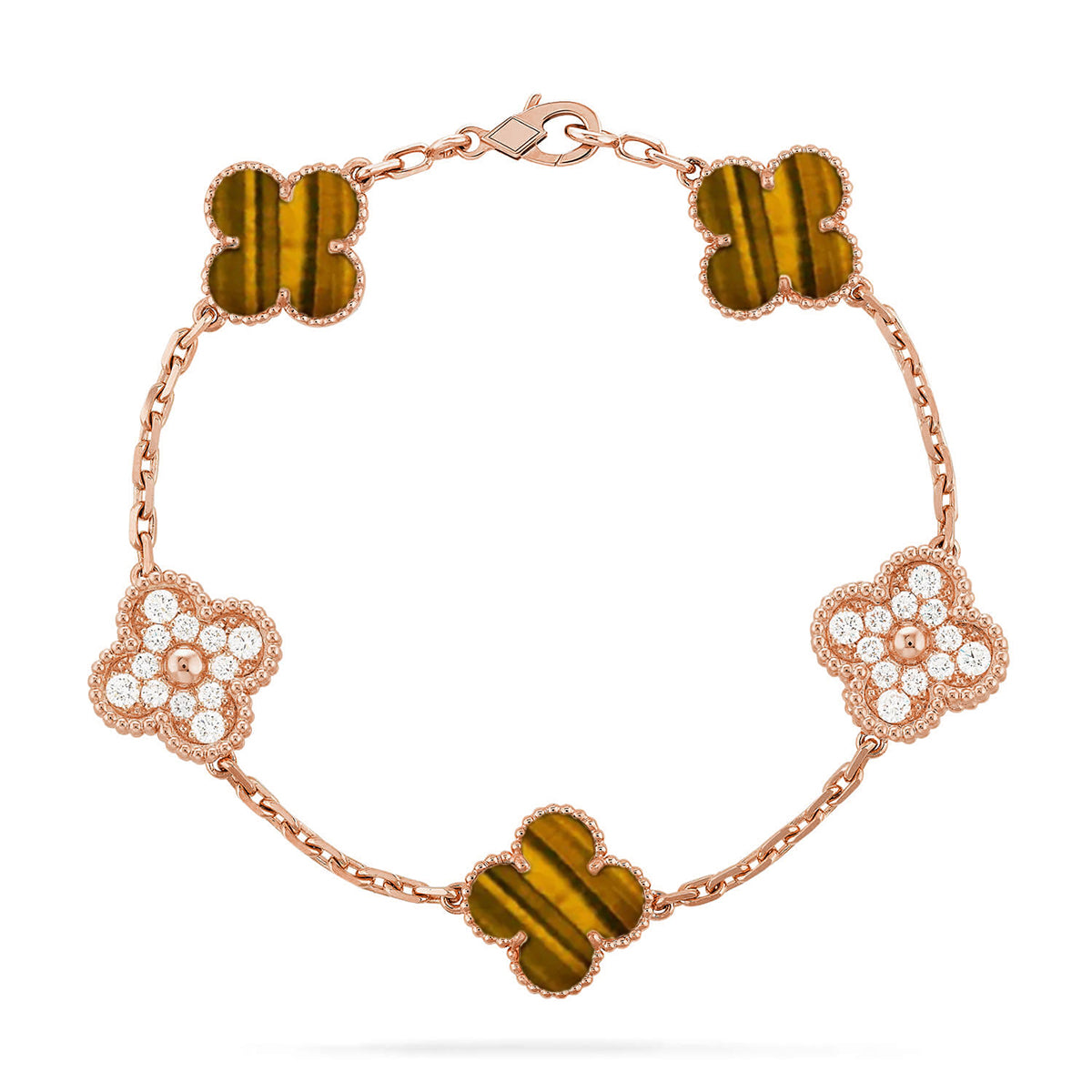 [✨Rose💎] CLOVER 5 MOTIFS TIGER EYE BRACELET COLLECTION