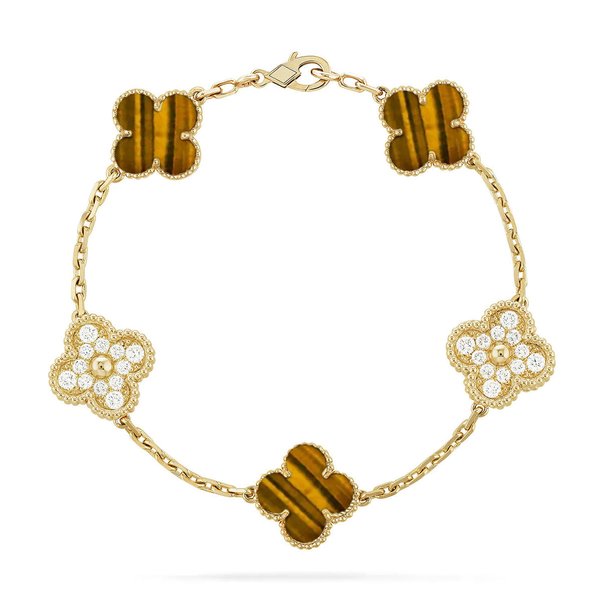 [✨Rose💎] CLOVER 5 MOTIFS TIGER EYE BRACELET COLLECTION