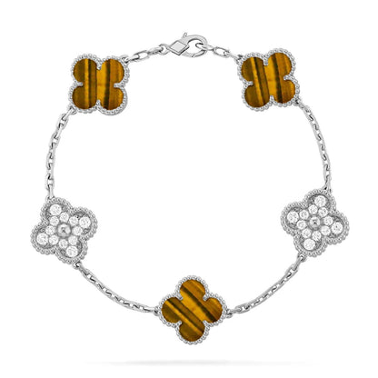 [✨Rose💎] CLOVER 5 MOTIFS TIGER EYE BRACELET COLLECTION