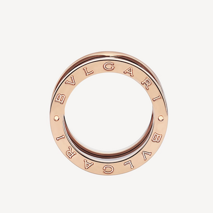 [✨Rose💎]ZERO 1 FOUR-BAND LOOPS AND BLACK CERAMIC SPIRAL PINK GOLD RING