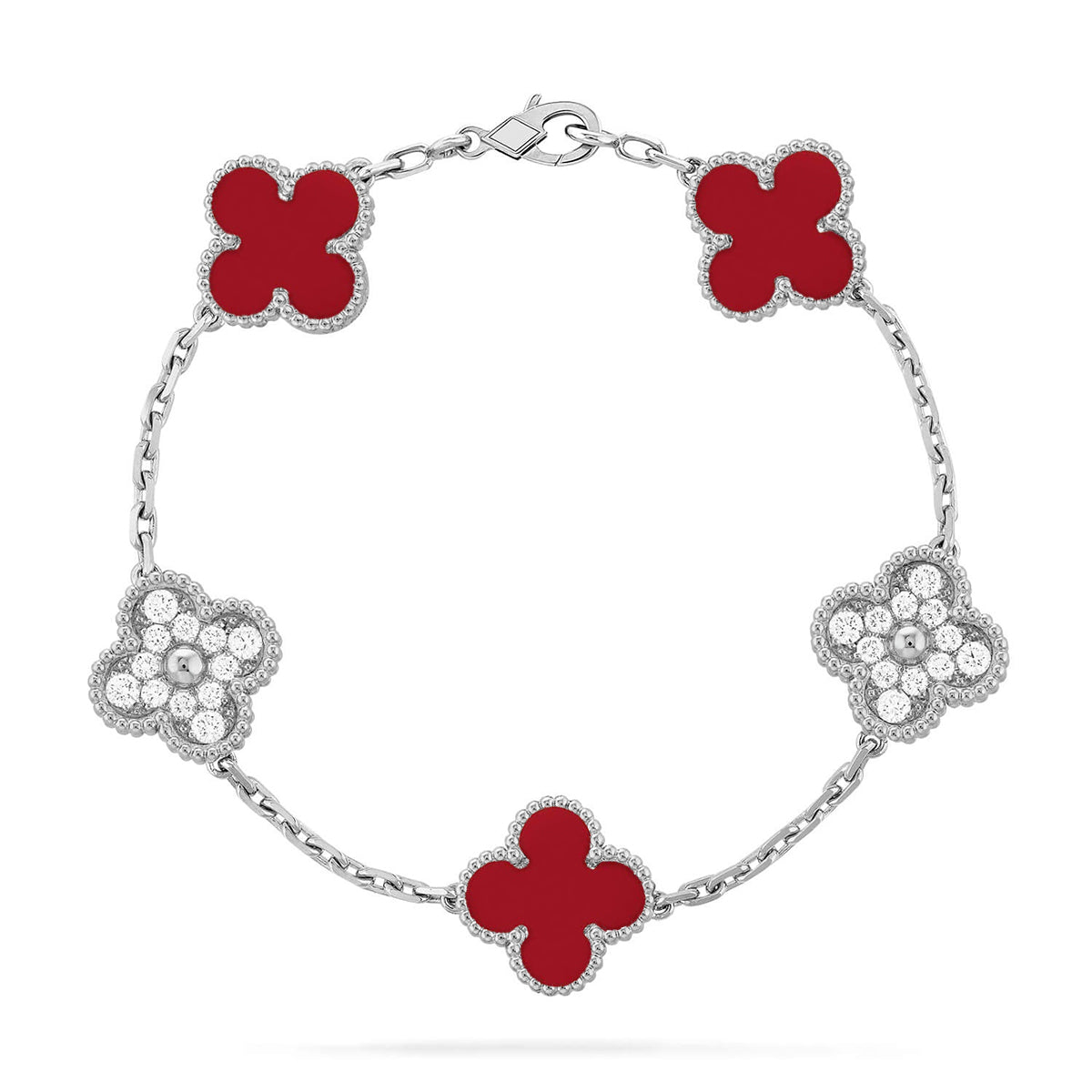 [✨Rose💎] CLOVER 5 MOTIF RED CORNELIAN BRACELET COLLECTION