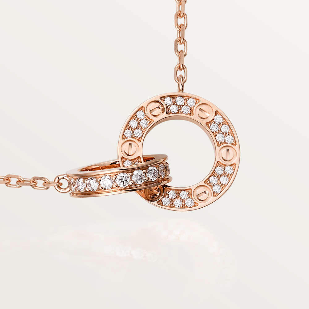 [✨Rose💎]LOVE 7.6MM NECKLACE ROSE GOLD AND SILVER  FULL DIAMOND