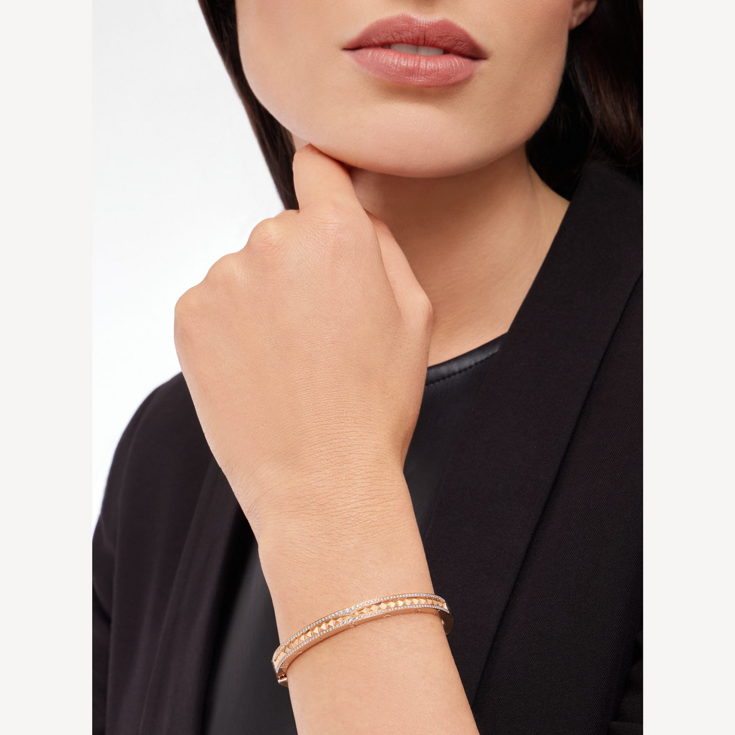 [✨Rose💎]ZERO 1 SPIRAL AND PAVED DIAMOND PINK GOLD BRACELET