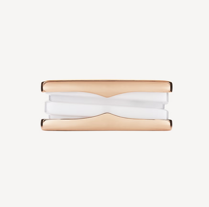 [✨Rose💎]ZERO 1 TWO-BAND LOOPS AND WHITE CERAMIC SPIRAL PINK GOLD RING
