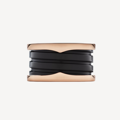[✨Rose💎]ZERO 1 FOUR-BAND LOOPS AND BLACK CERAMIC SPIRAL PINK GOLD RING