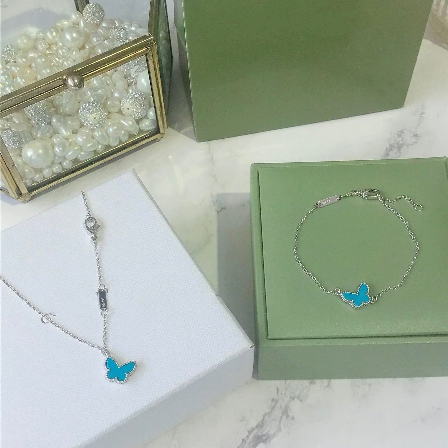 [✨Rose💎]BUTTERFLY TURQUOISE BUTTERFLY BRACELET SILVER