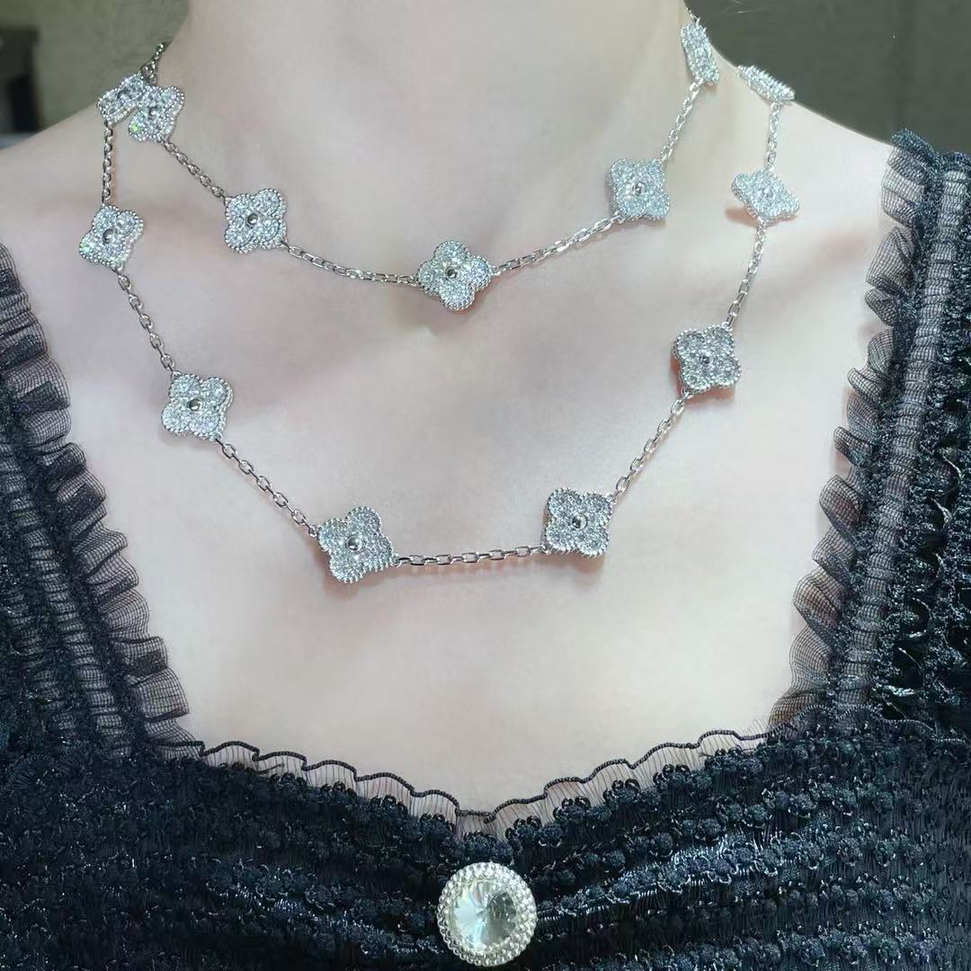 [✨Rose💎]CLOVER 20 MOTIFS FULL-DIAMOND NECKLACE