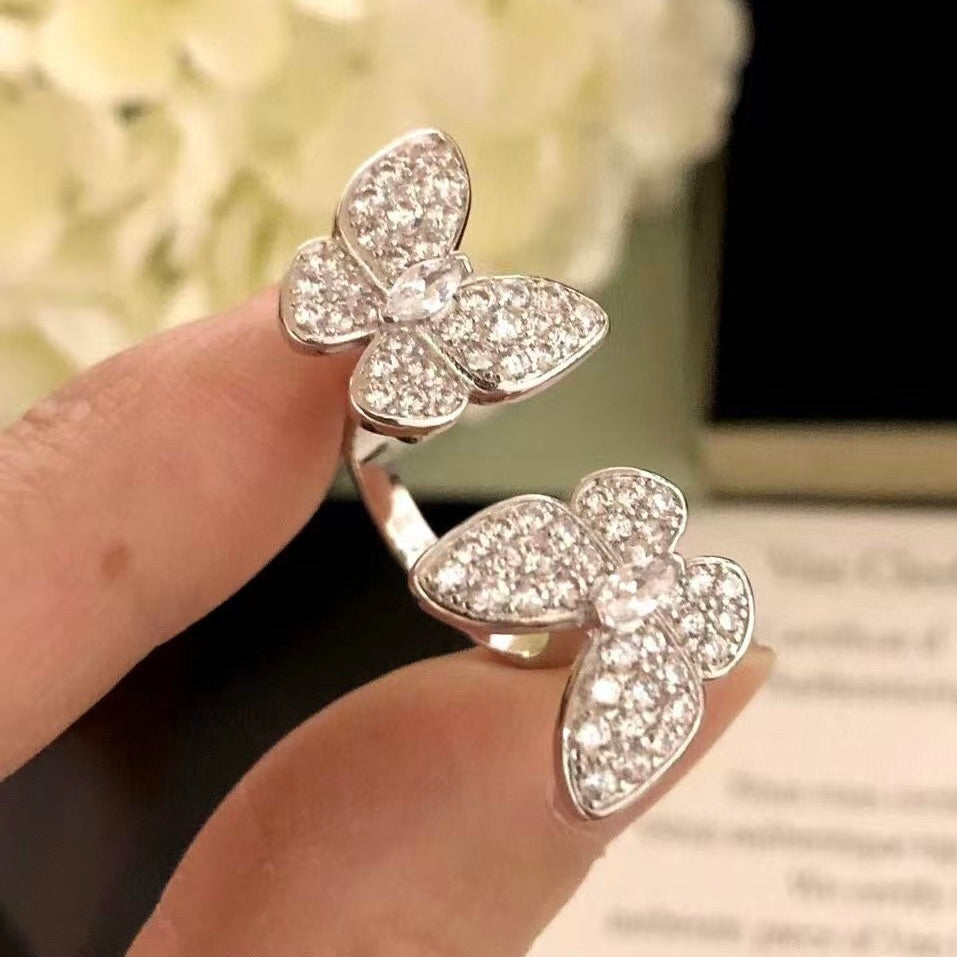 [✨Rose💎]TWIN SILVER BUTTERFLY DIAMOND RING