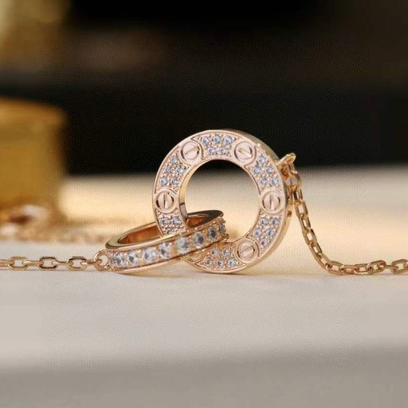 [✨Rose💎]LOVE 7.6MM NECKLACE ROSE GOLD AND SILVER  FULL DIAMOND