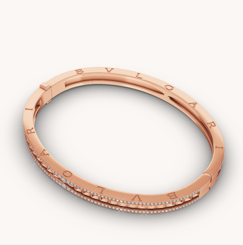 [✨Rose💎]ZERO 1 SPIRAL AND PAVED DIAMOND PINK GOLD BRACELET