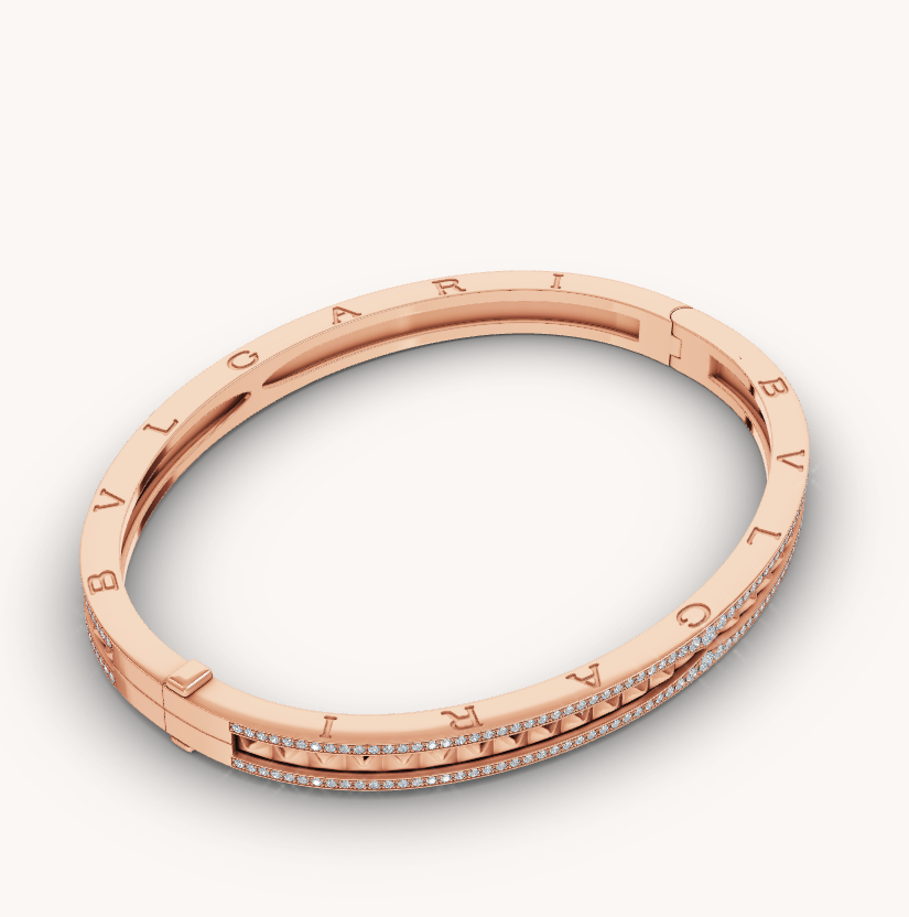 [✨Rose💎]ZERO 1 SPIRAL AND PAVED DIAMOND PINK GOLD BRACELET