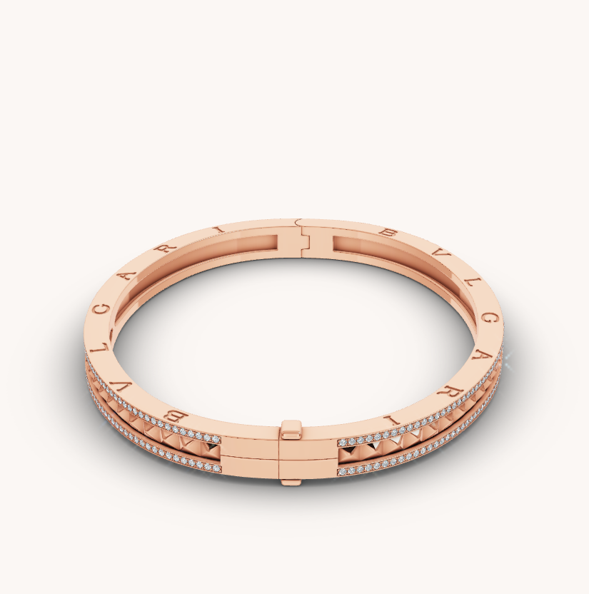 [✨Rose💎]ZERO 1 SPIRAL AND PAVED DIAMOND PINK GOLD BRACELET