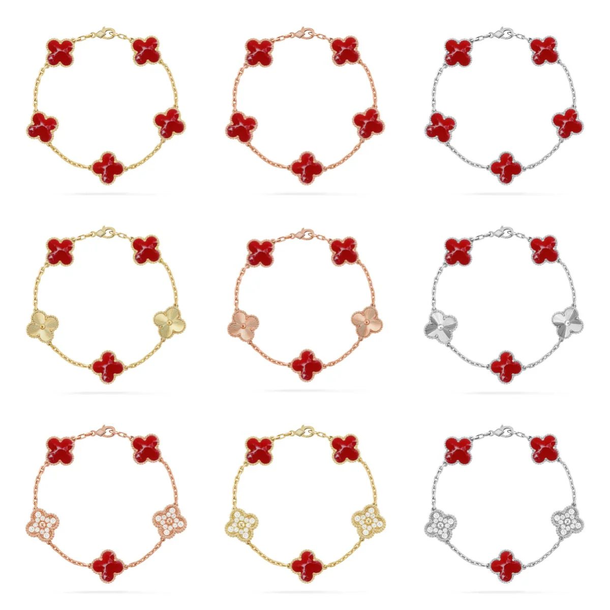 [✨Rose💎]CLOVER 5 MOTIF RED PATTERN BRACELET COLLECTION