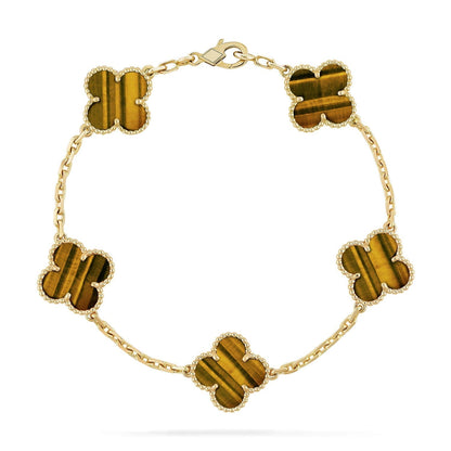[✨Rose💎] CLOVER 5 MOTIFS TIGER EYE BRACELET COLLECTION