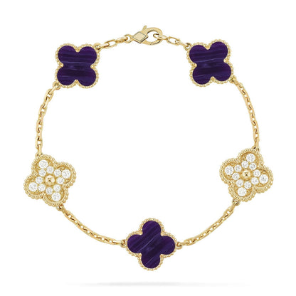 [✨Rose💎]CLOVER 5 MOTIF PURPLE STRIPES BRACELET COLLECTION
