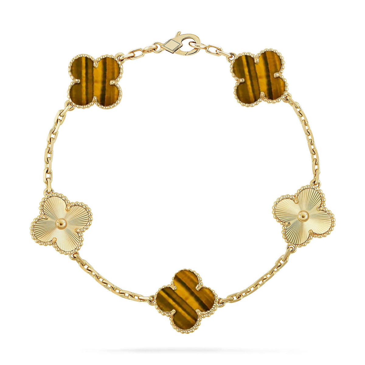[✨Rose💎] CLOVER 5 MOTIFS TIGER EYE BRACELET COLLECTION