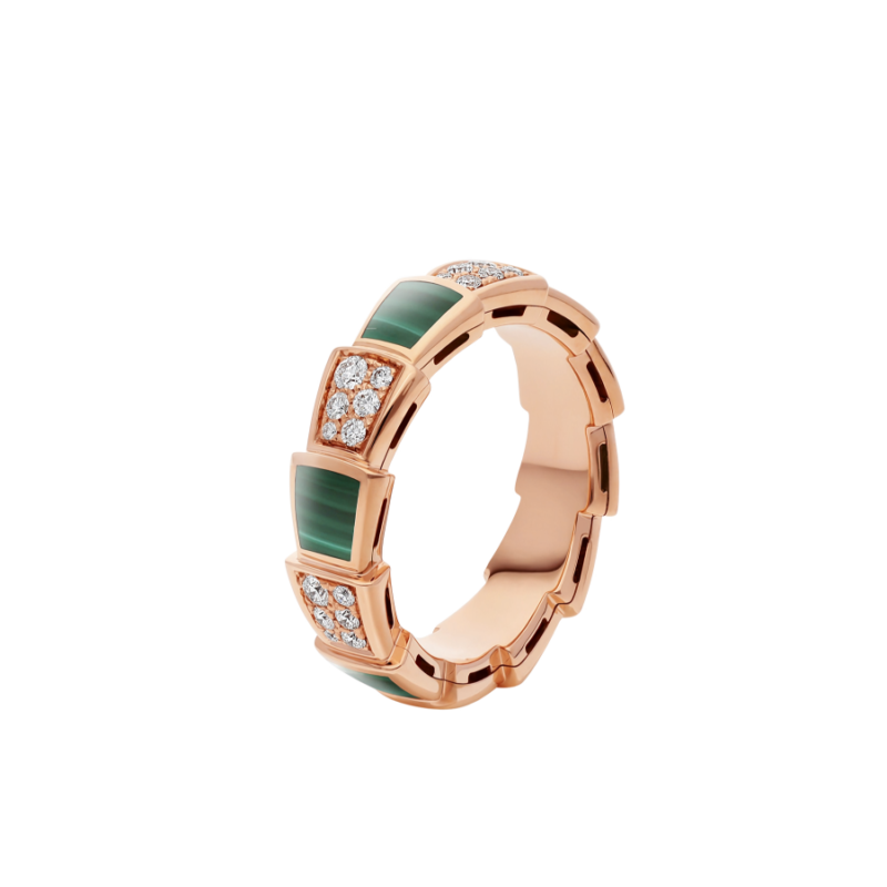 [✨Rose💎]SERPENTI RING PINK GOLD MALACHITE DIAMOND PAVED 4MM