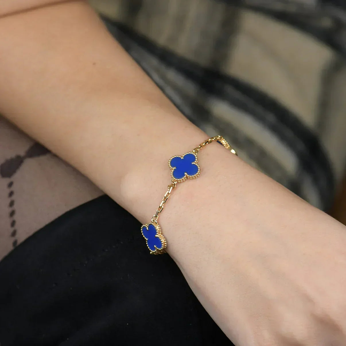 [✨Rose💎] CLOVER 5 MOTIF BLUE AGATE BRACELET COLLECTION