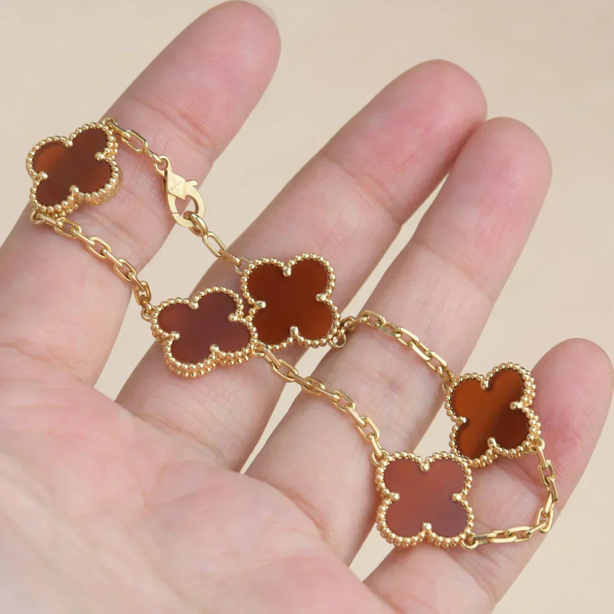 [✨Rose💎] CLOVER 5 MOTIF RED CORNELIAN BRACELET COLLECTION