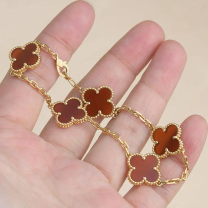 [✨Rose💎] CLOVER 5 MOTIF RED CORNELIAN BRACELET COLLECTION