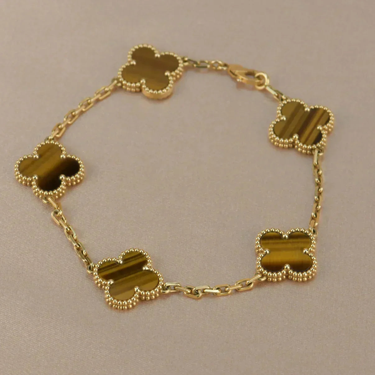 [✨Rose💎] CLOVER 5 MOTIFS TIGER EYE BRACELET COLLECTION