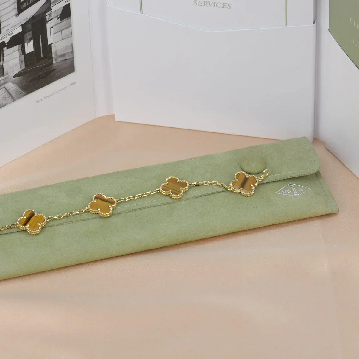 [✨Rose💎] CLOVER 5 MOTIFS TIGER EYE BRACELET COLLECTION