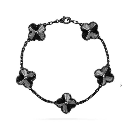 [✨Rose💎]CLOVER 5 MOTIF BLACK BRACELET