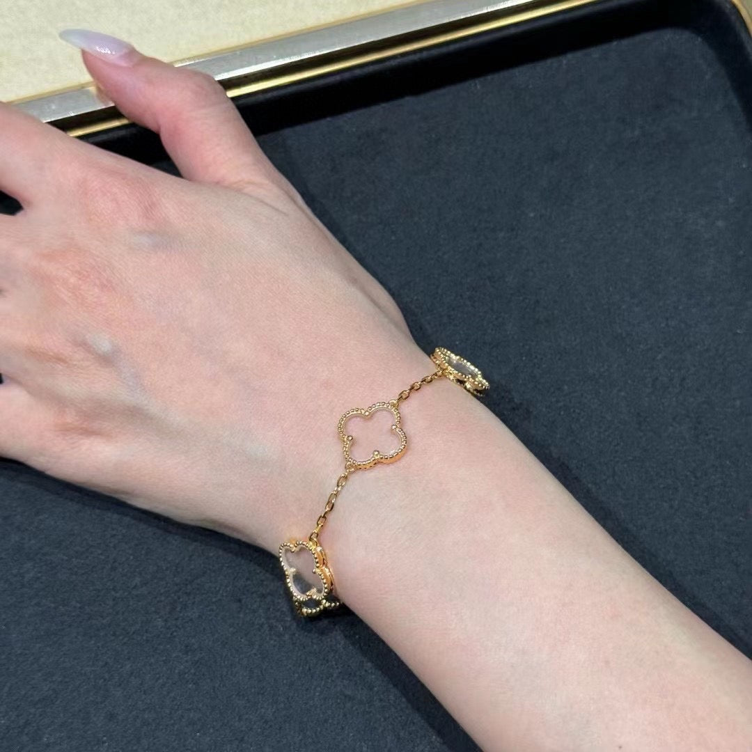 [✨Rose💎]CLOVER 5 MOTIF ROCK CRYSTAL BRACELET