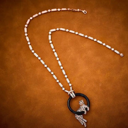 [✨Rose💎s]NEW BLACK CIRCLE PANTHER FULL DIAMOND NECKLACE