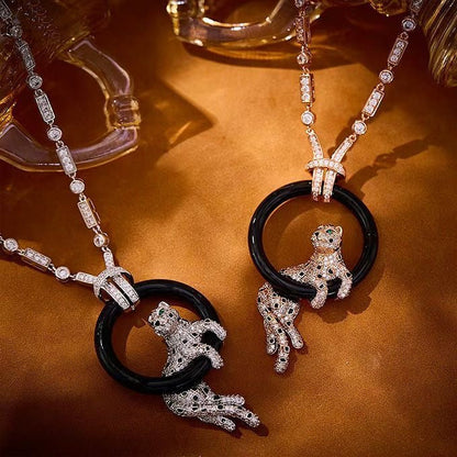 [✨Rose💎s]NEW BLACK CIRCLE PANTHER FULL DIAMOND NECKLACE