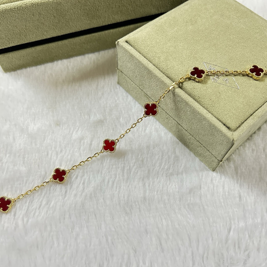 [✨Rose💎]CLOVER 6 MOTIF RED AGATE BRACELET