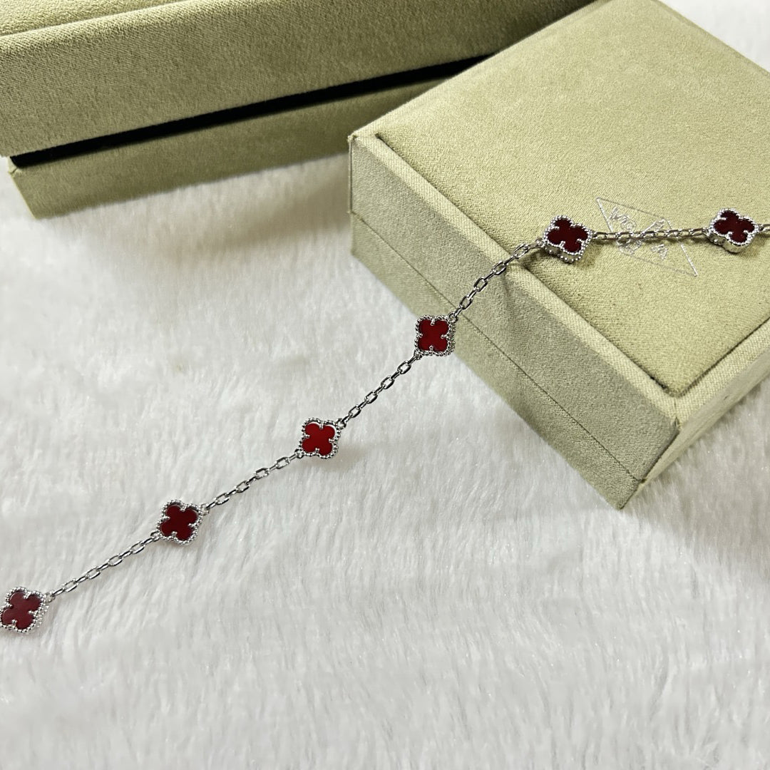 [✨Rose💎]CLOVER 6 MOTIF RED AGATE BRACELET