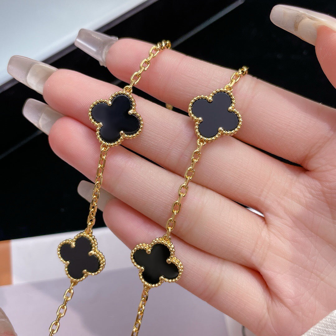 [✨Rose💎]CLOVER 10 MOTIFS ONYX NECKLACE