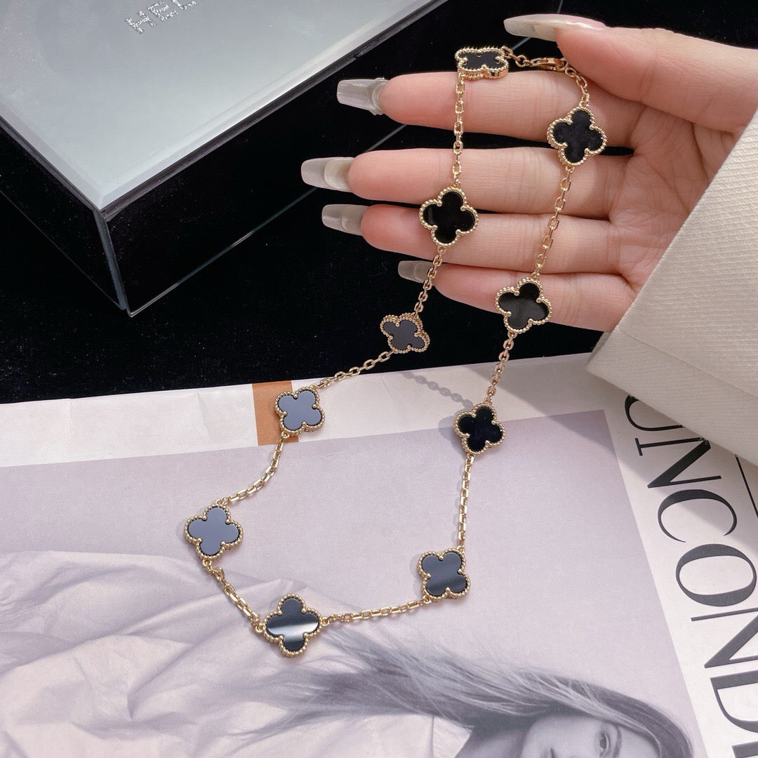 [✨Rose💎]CLOVER 10 MOTIFS ONYX NECKLACE