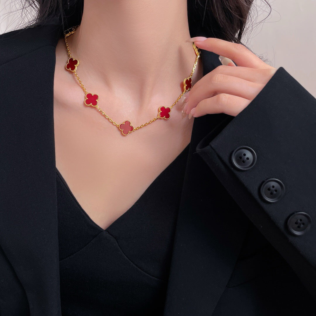 [✨Rose💎]CLOVER 10 MOTIFS CARNELIAN NECKLACE