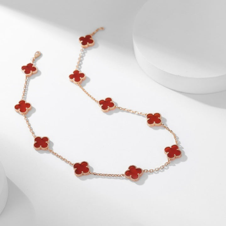 [✨Rose💎]CLOVER 10 MOTIFS CARNELIAN NECKLACE
