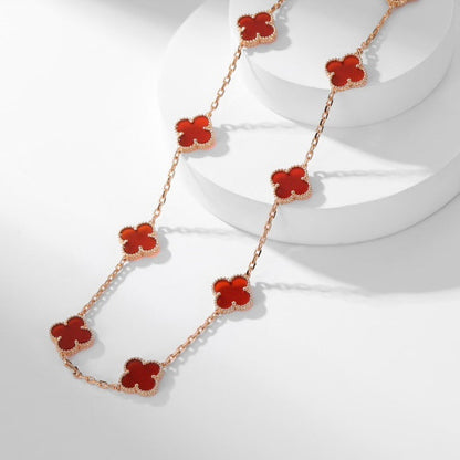 [✨Rose💎]CLOVER 10 MOTIFS CARNELIAN NECKLACE