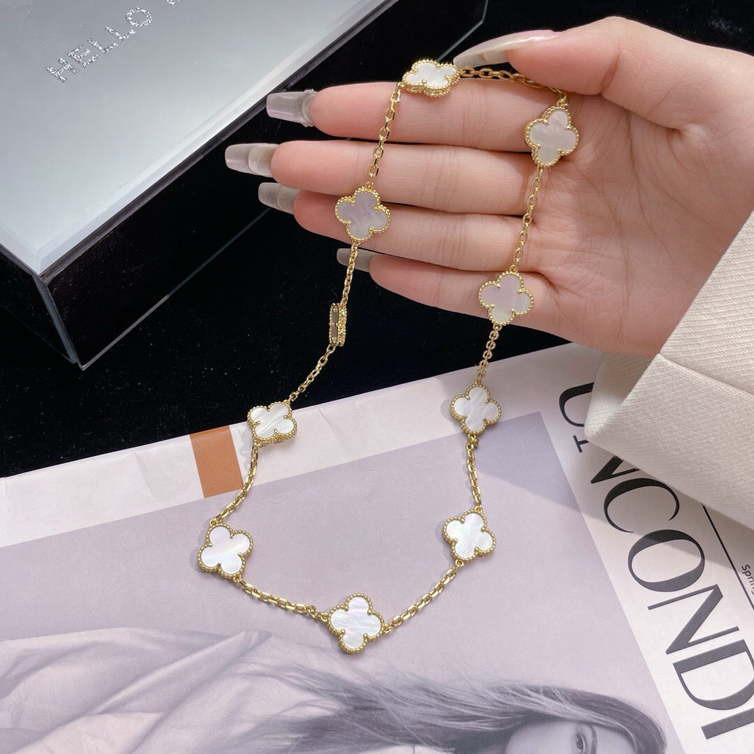 [✨Rose💎]CLOVER 10 MOTIFS WHITE MOTHER OF PEARL NECKLACE