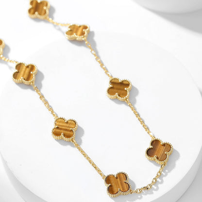 [✨Rose💎]CLOVER 10 MOTIFS TIGER EYE NECKLACE