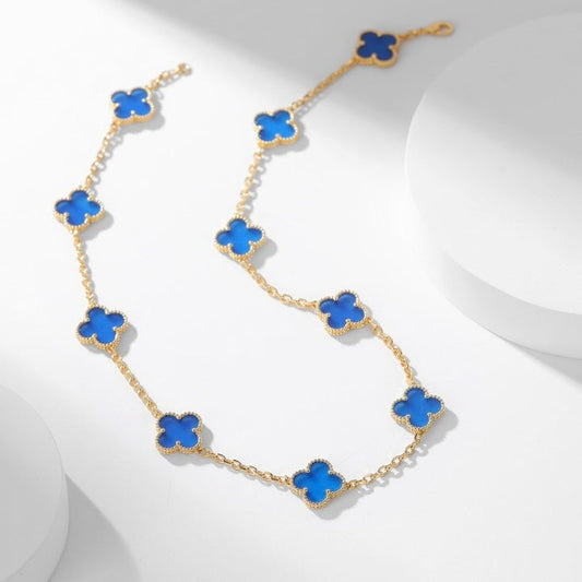 [✨Rose💎]CLOVER 10 MOTIFS BLUE AGATE NECKLACE