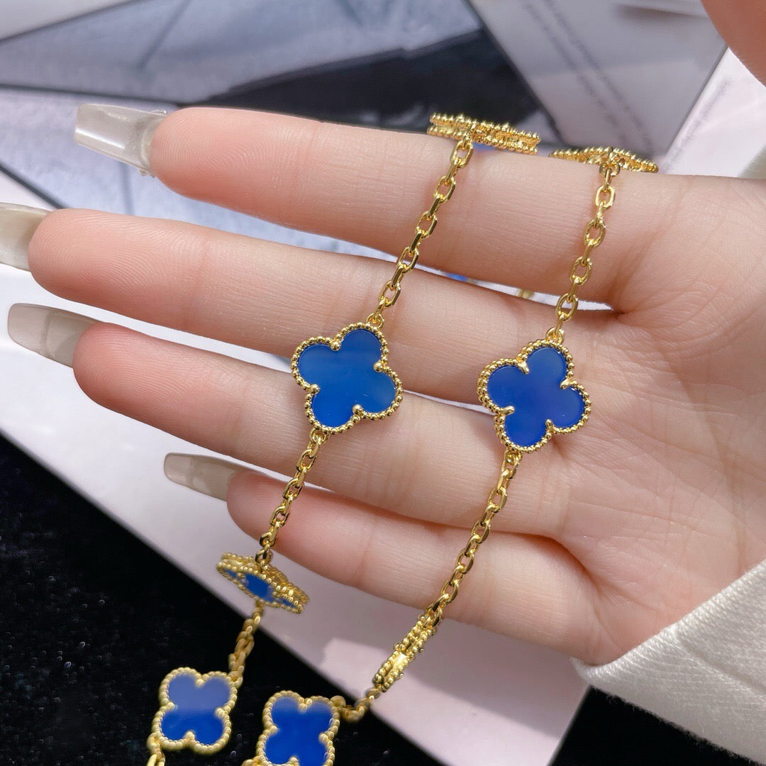 [✨Rose💎]CLOVER 10 MOTIFS BLUE AGATE NECKLACE