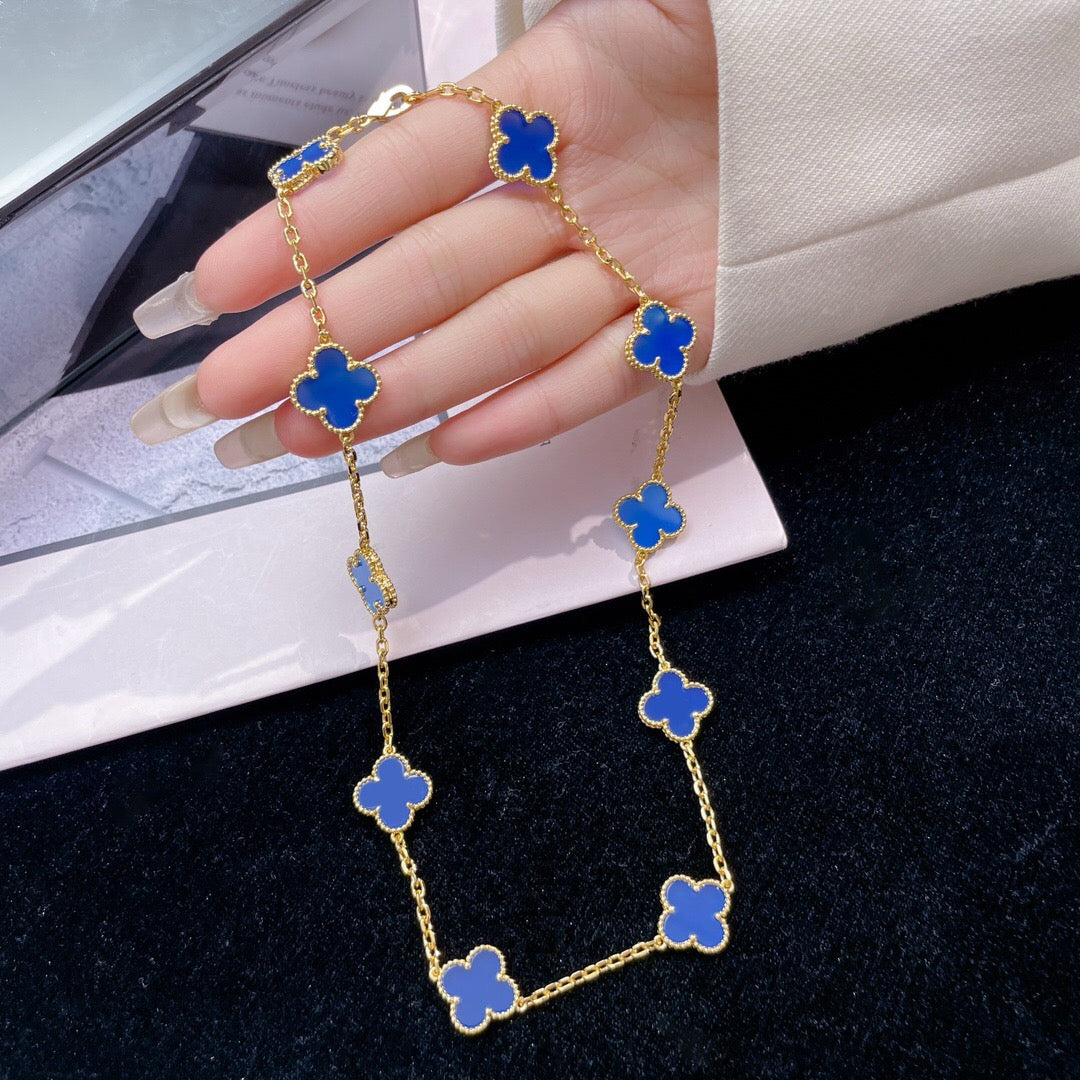 [✨Rose💎]CLOVER 10 MOTIFS BLUE AGATE NECKLACE