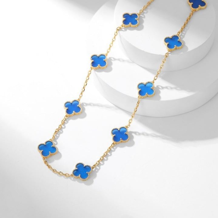 [✨Rose💎]CLOVER 10 MOTIFS BLUE AGATE NECKLACE