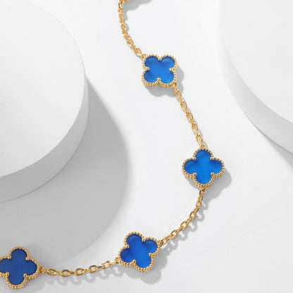 [✨Rose💎]CLOVER 10 MOTIFS BLUE AGATE NECKLACE