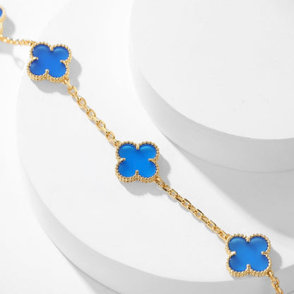 [✨Rose💎]CLOVER 10 MOTIFS BLUE AGATE NECKLACE
