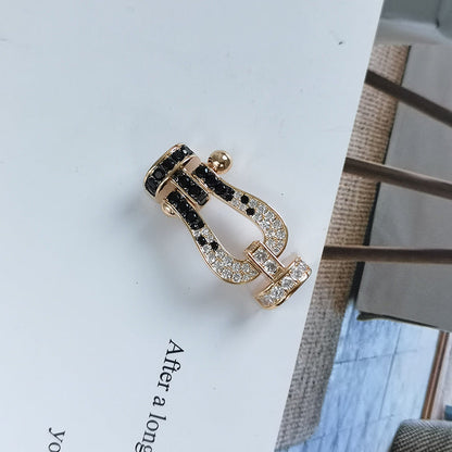 [✨Rose💎]FORCE LARGE HORSESHOE BLACK WHITE DIAMOND BRACELET ROSE GOLD