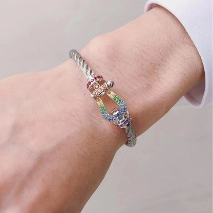[✨Rose💎]FORC LARGE HORSESHOE  COLORED DIAMOND BRACELET SILVER
